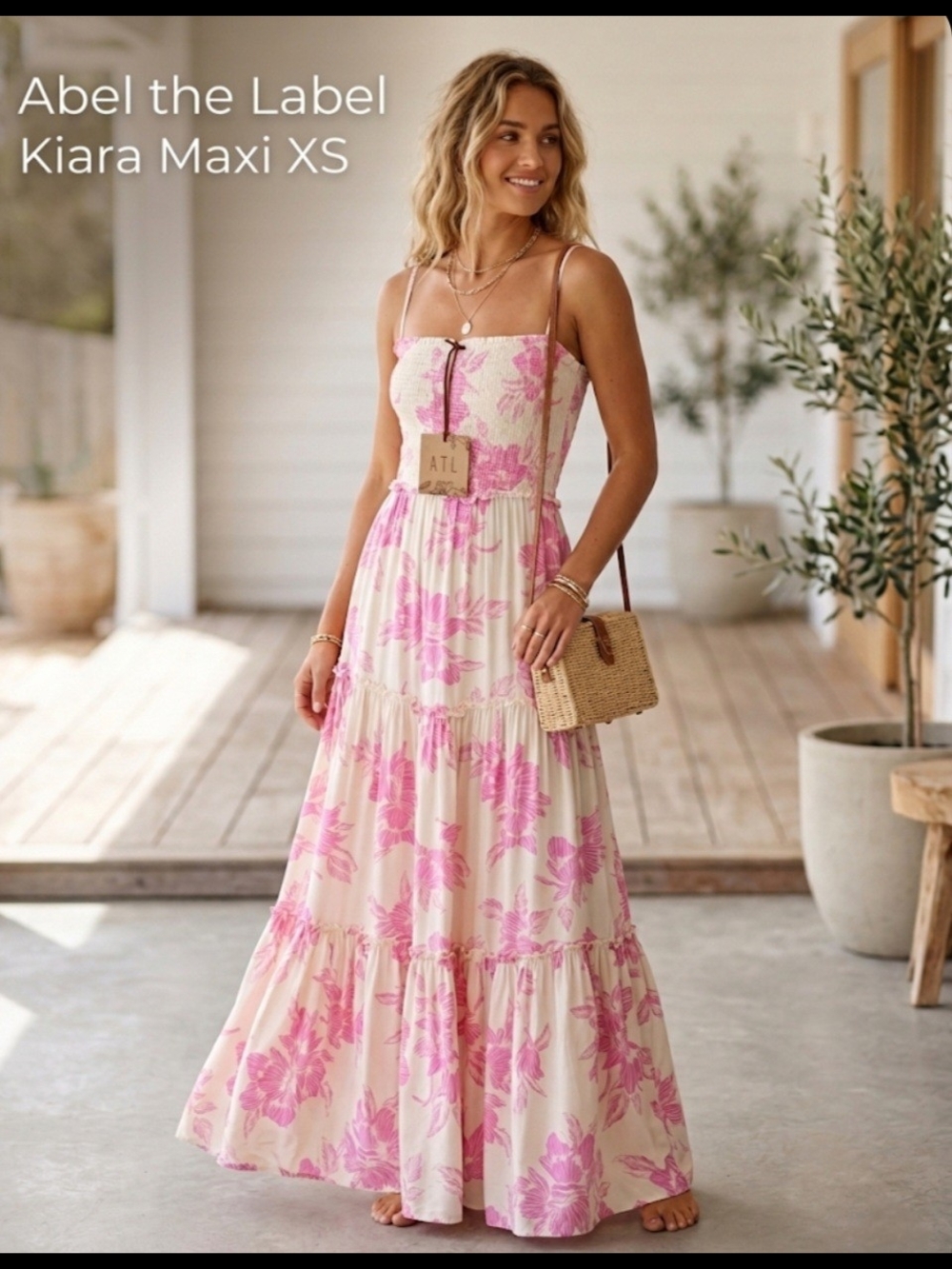 Anthropologie Pink Floral Maxi Dress